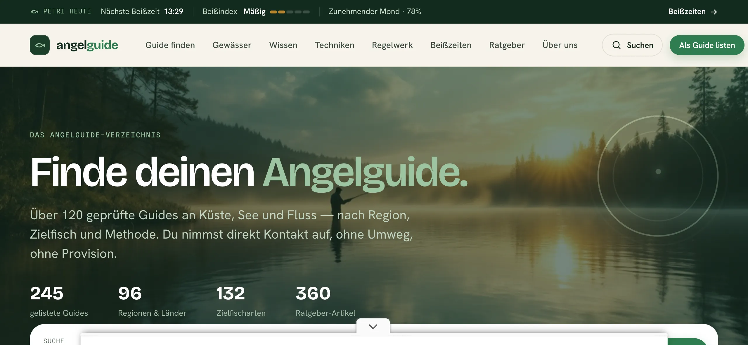 Skjermbilde av angelguide.de – tysk portal for Norge- og friluftsinteresserte